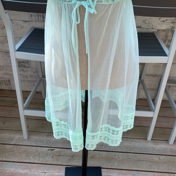 Vintage 1960s Movie Star Mint Chiffon Babydoll Peignoir Robe Short Dressing Gown - Picture 3 of 16